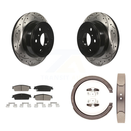 Disc Drilled & Slotted Rotors Ceramic Pads Parking Shoes Rear Kit For Chevrolet