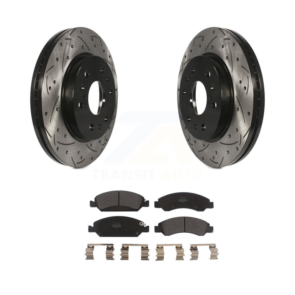 Drill Slot Brake Rotor Semi-Metallic Pad Front Kit For GMC Chevrolet Sierra 1500