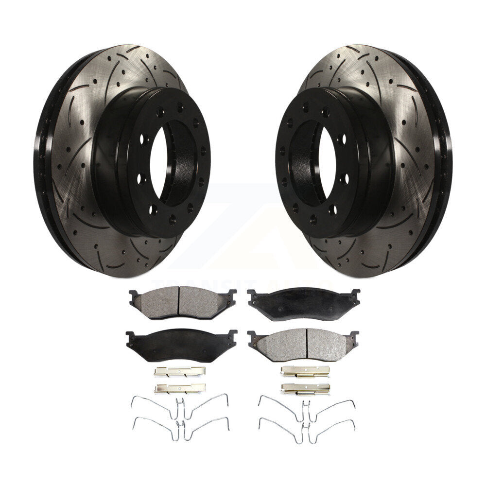 Drilled Slot Brake Rotor & Semi-Metallic Pad Front Kit For Ford F-450 Super Duty