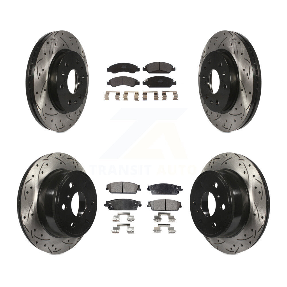 Drill Slot Brake Rotor Semi-Metallic Pad Front Rear Kit For Chevrolet GMC Sierra
