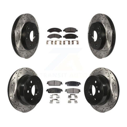Drill Slot Brake Rotor Semi-Metallic Pad Front Rear Kit For Chevrolet GMC Sierra