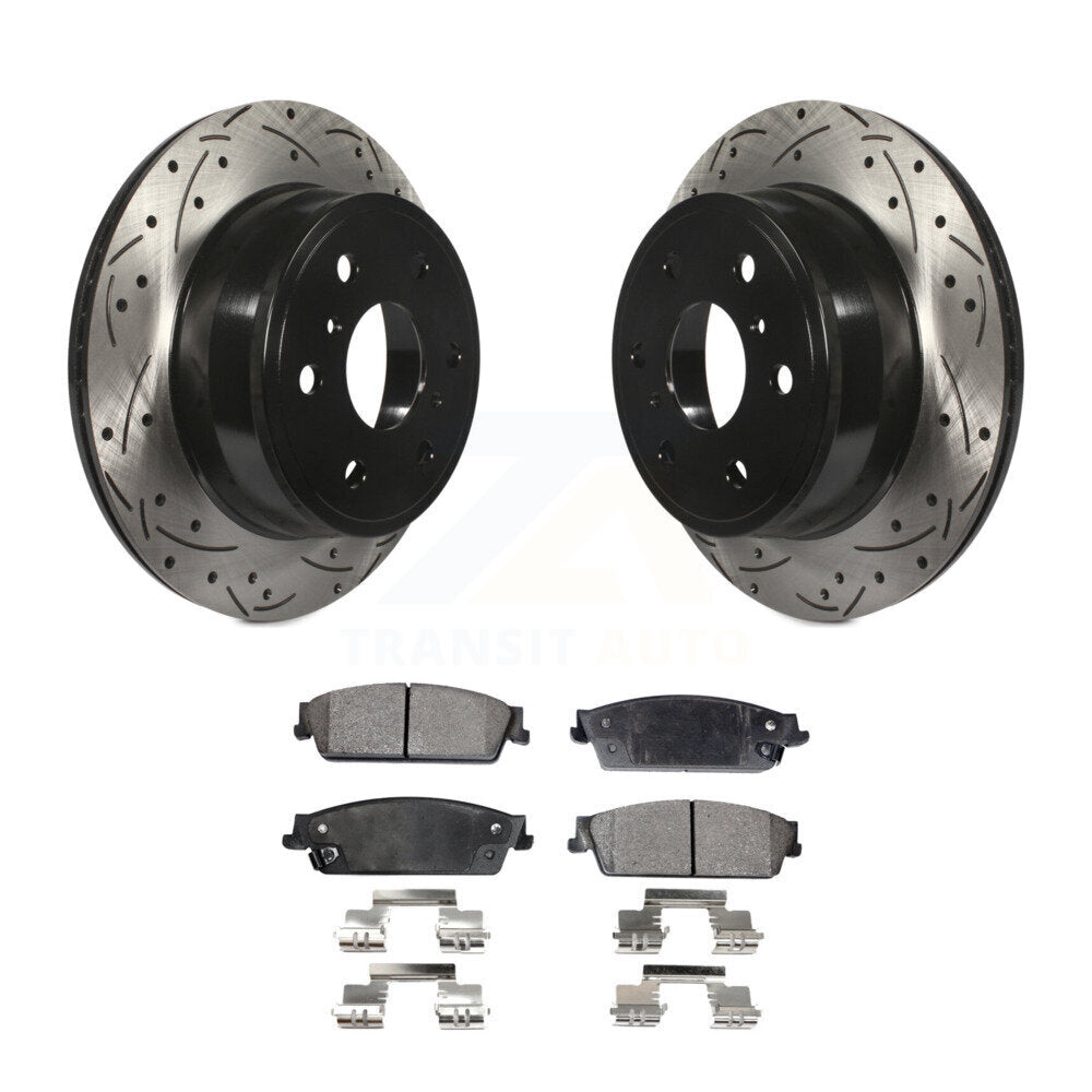 Drill Slot Brake Rotors Semi-Metallic Pad Rear Kit For Chevrolet GMC Sierra 1500