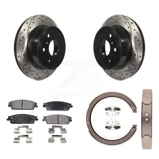 Disc Drilled & Slotted Rotors Semi-Metallic Pads Parking Shoes Rear Kit For GMC