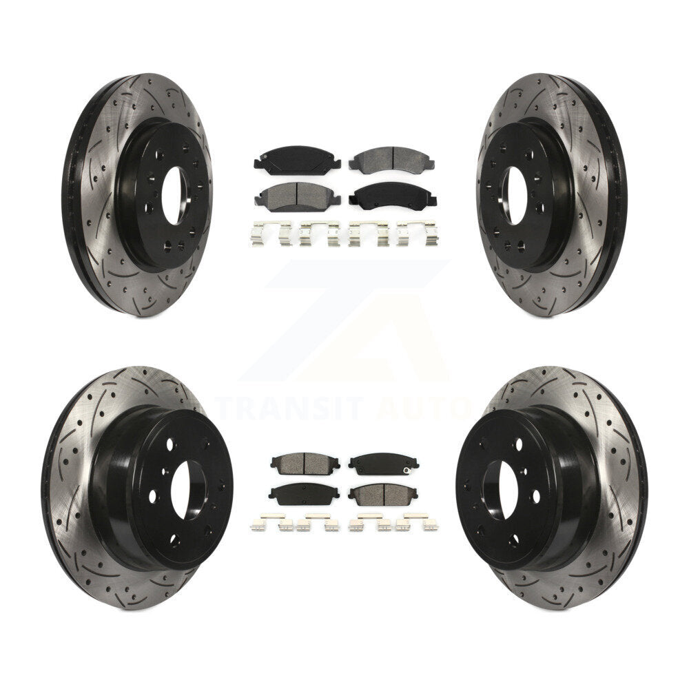 Drill Slot Brake Rotor Semi-Metallic Pad Front Rear Kit For Chevrolet GMC Sierra