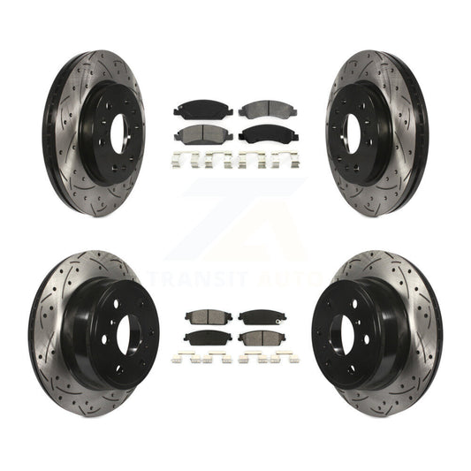 Drill Slot Brake Rotor Semi-Metallic Pad Front Rear Kit For Chevrolet GMC Sierra