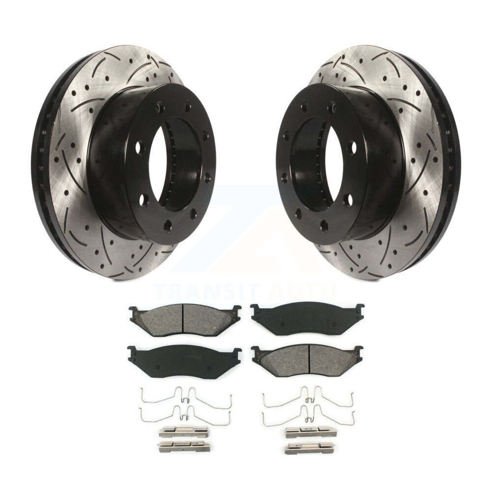 Drilled Slot Brake Rotor & Semi-Metallic Pad Front Kit For Ford F-450 Super Duty