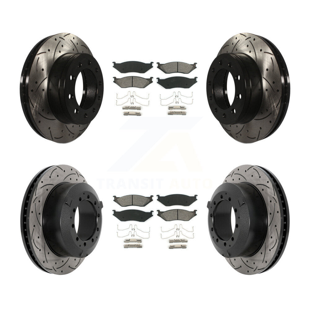 Drilled Slot Brake Rotor & Semi-Metallic Pad Front Rear Kit For Ford F-450 Super