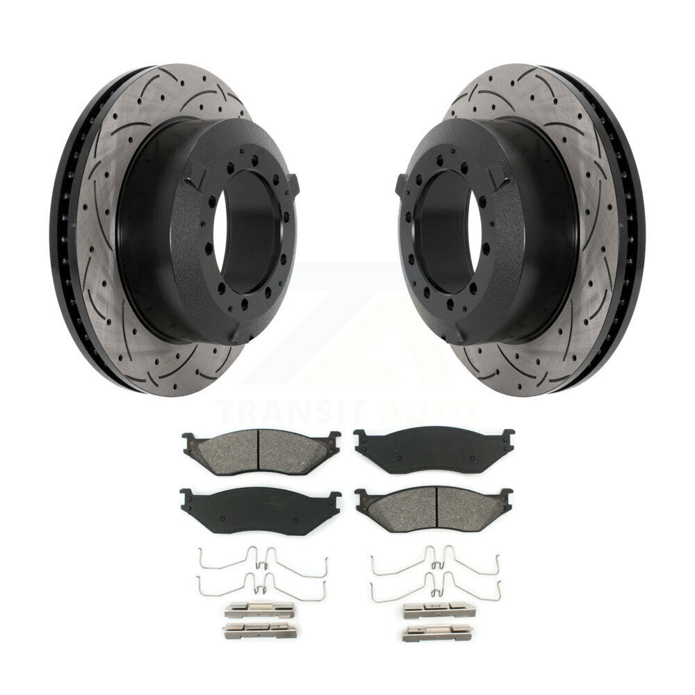 Drilled Slot Brake Rotor Semi-Metallic Pad Rear Kit For Ford F-450 Super Duty IC