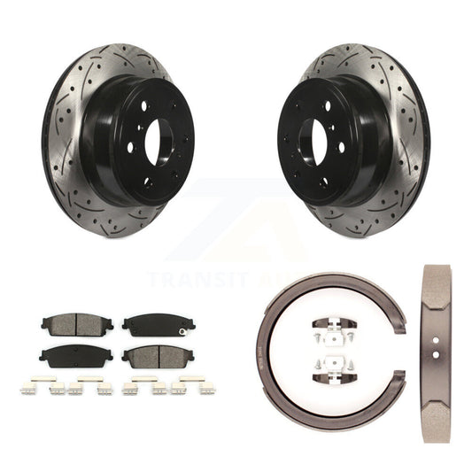 Disc Drilled & Slotted Rotors Semi-Metallic Pads Parking Shoes Rear Kit For GMC