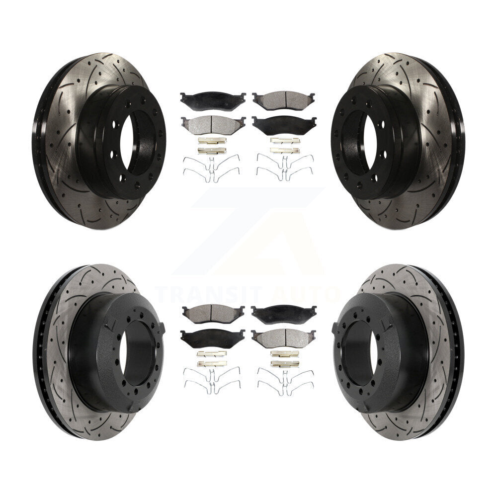Drill Slot Disc Brake Rotor Ceramic Pad Front Rear Kit For Ford F-450 Super Duty