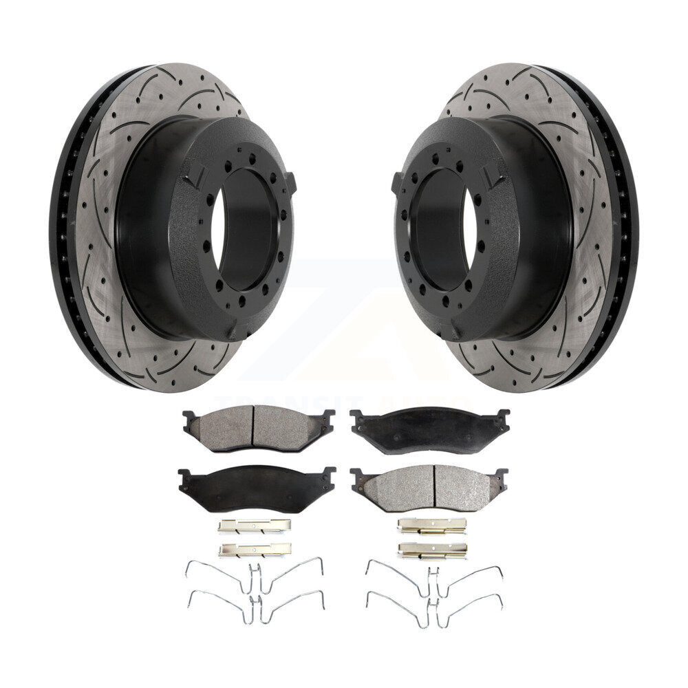 Drilled Slot Brake Rotor Ceramic Pad Rear Kit For Ford F-450 Super Duty F-550 IC