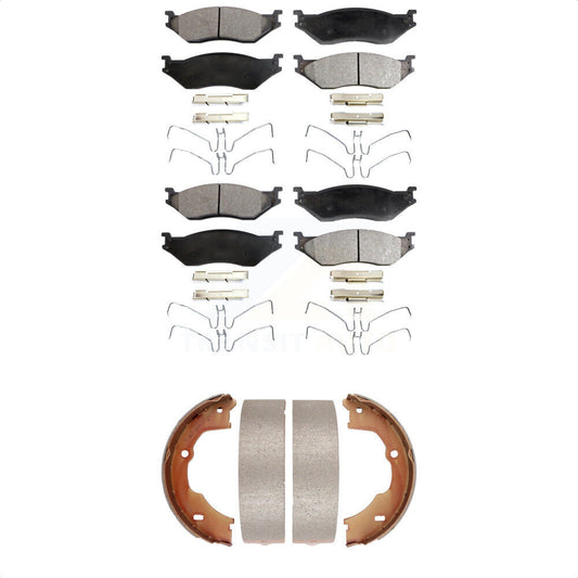 Semi-Metallic Brake Pads & Parking Shoe Front Rear Kit For Ford F-450 Super Duty