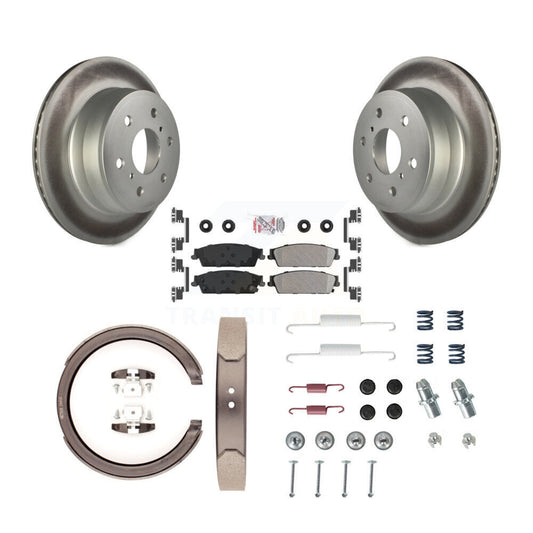 Disc Coated Rotors Semi-Metallic Pads Parking Shoes & Hardware Rear Kit For GMC