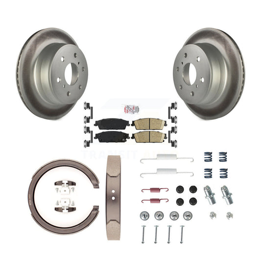 Disc Coated Rotors Ceramic Pads Parking Shoes & Hardware Rear Kit For GMC Sierra