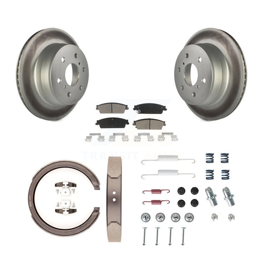 Disc Coated Rotors Ceramic Pads Parking Shoes & Hardware Rear Kit For GMC Sierra