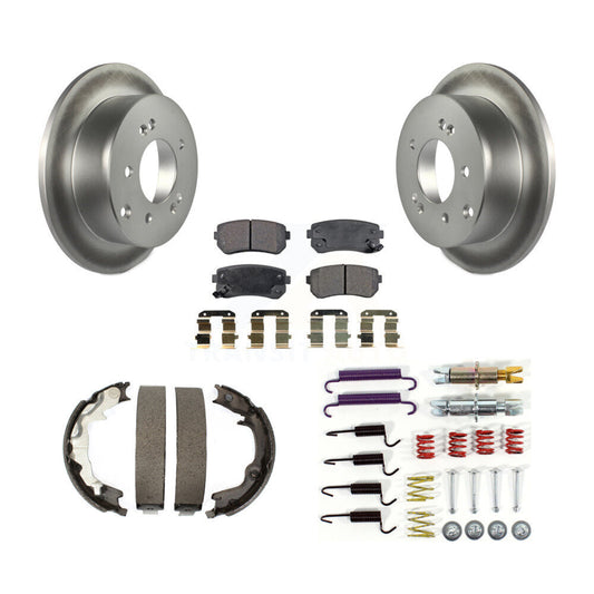 Disc Coated Rotors Semi-Metallic Pads Parking Shoes & Hardware Rear Kit For Kia