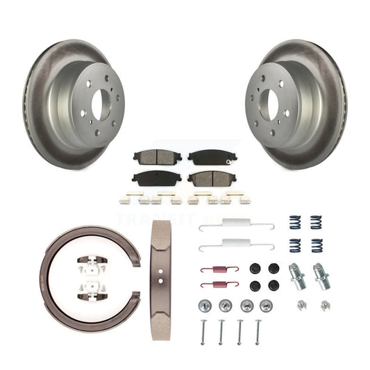 Disc Coated Rotors Semi-Metallic Pads Parking Shoes & Hardware Rear Kit For GMC