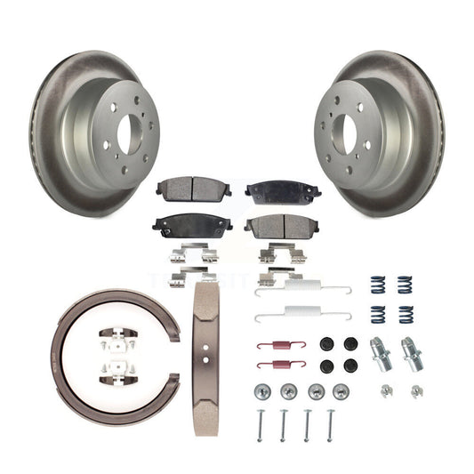 Disc Coated Rotors Ceramic Pads Parking Shoes & Hardware Rear Kit For GMC Sierra