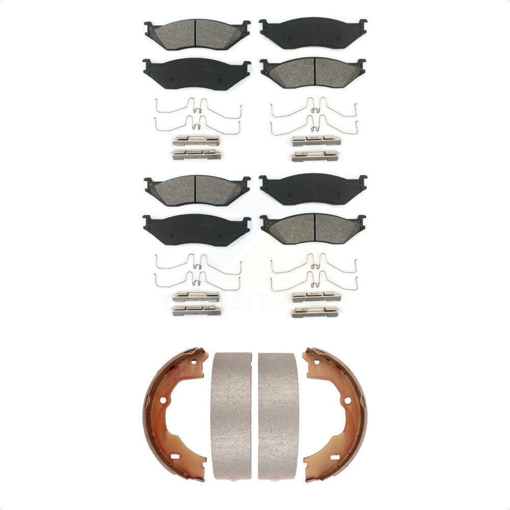 Semi-Metallic Brake Pads & Parking Shoe Front Rear Kit For Ford F-450 Super Duty