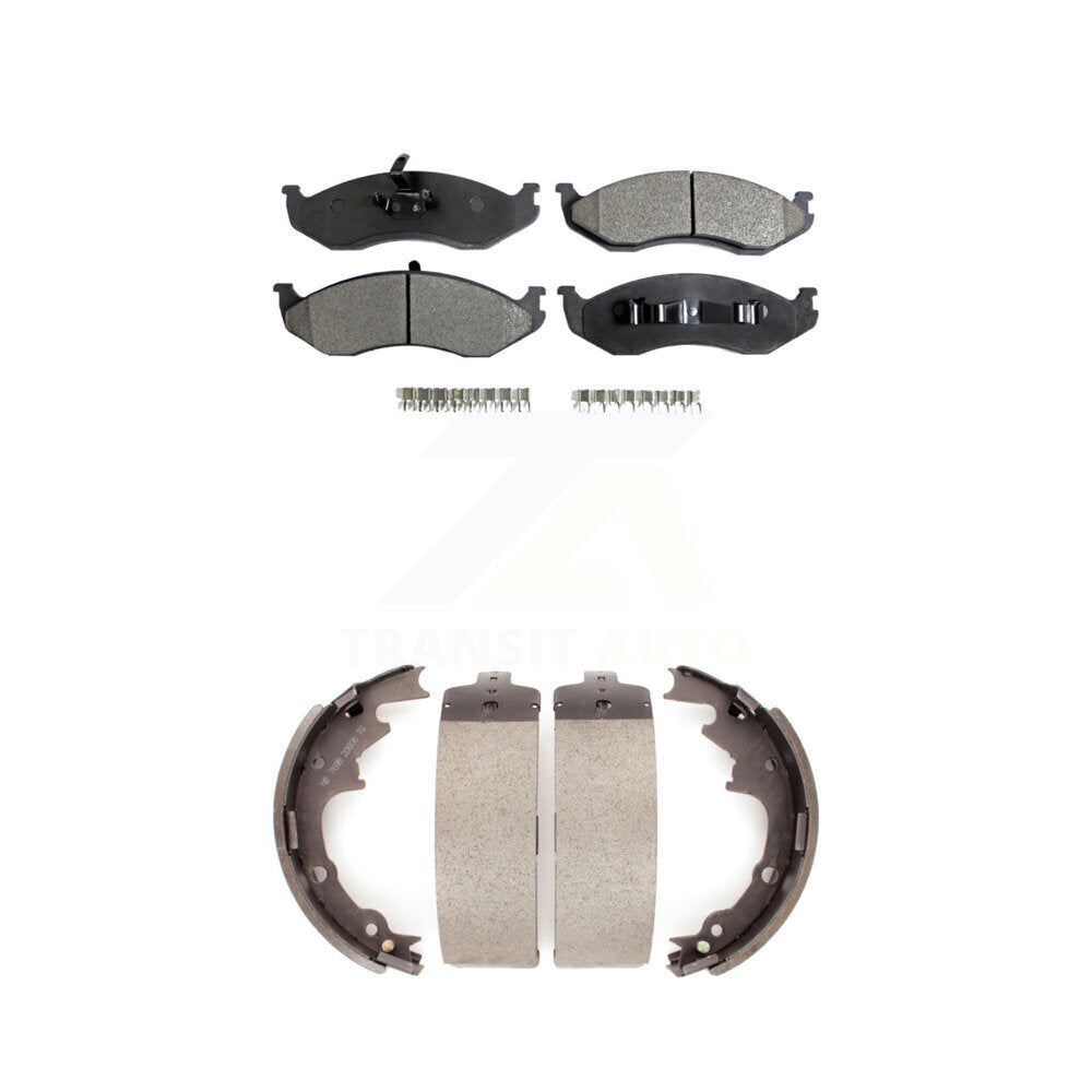 Ceramic Brake Pads And Drum Shoes Front Rear Kit For Jeep Wrangler Cherokee TJ