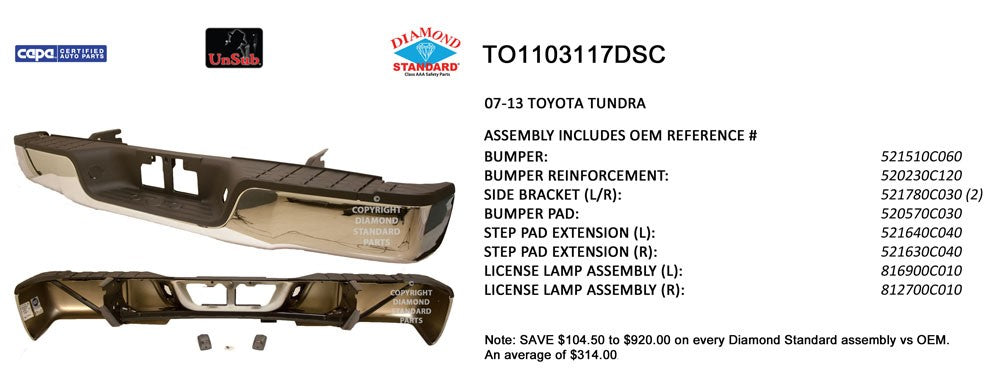 Rear Step Bumper Assembly 2007-2013 Toyota Tundra