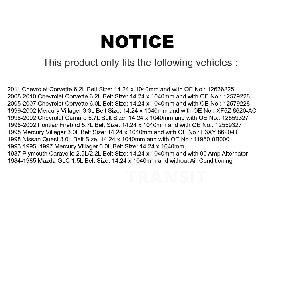 Accessory Drive Belt BAN-4PK1040 For Chevrolet Corvette Pontiac Firebird Camaro