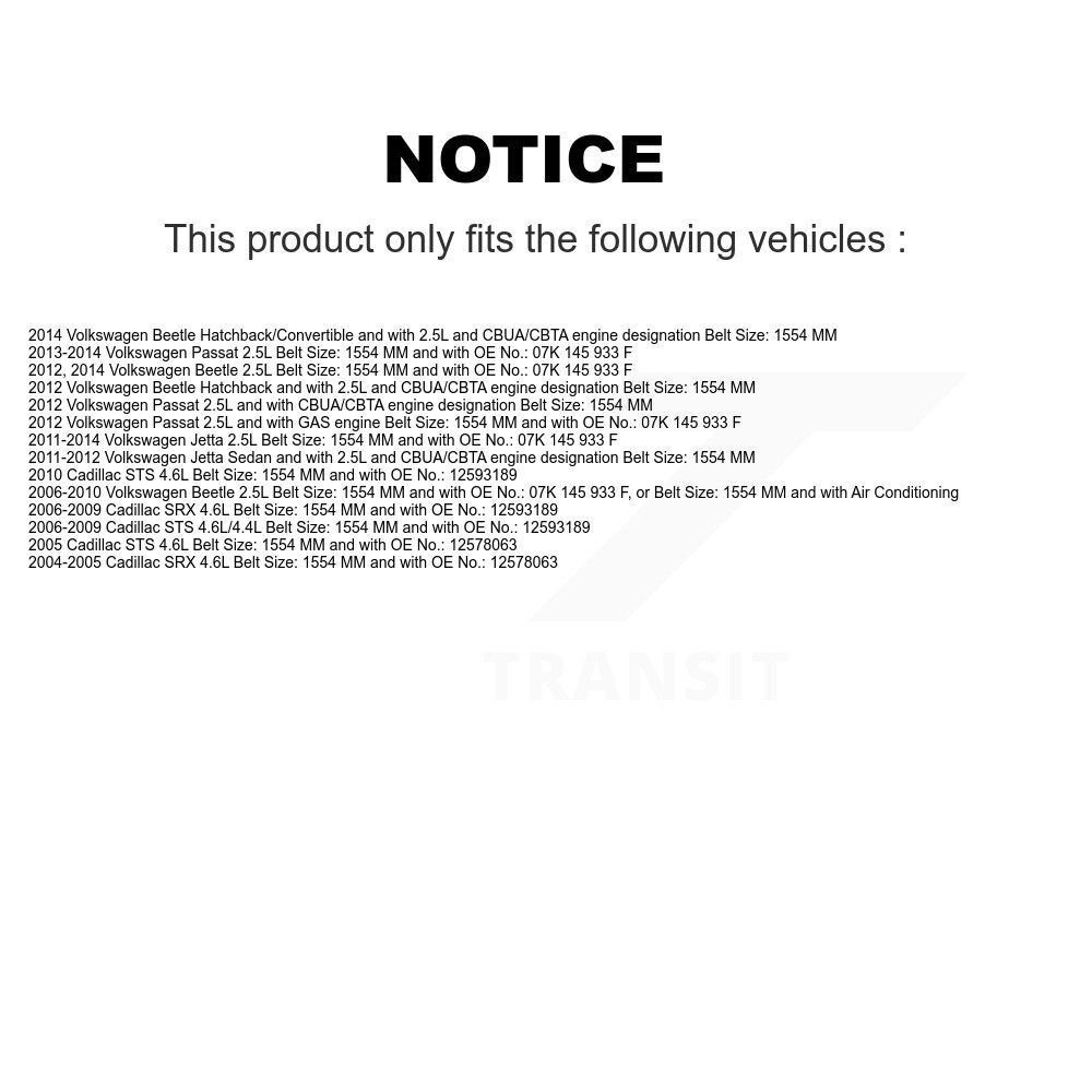 Accessory Drive Belt BAN-5DPK1550 For Volkswagen Jetta Passat Beetle Cadillac