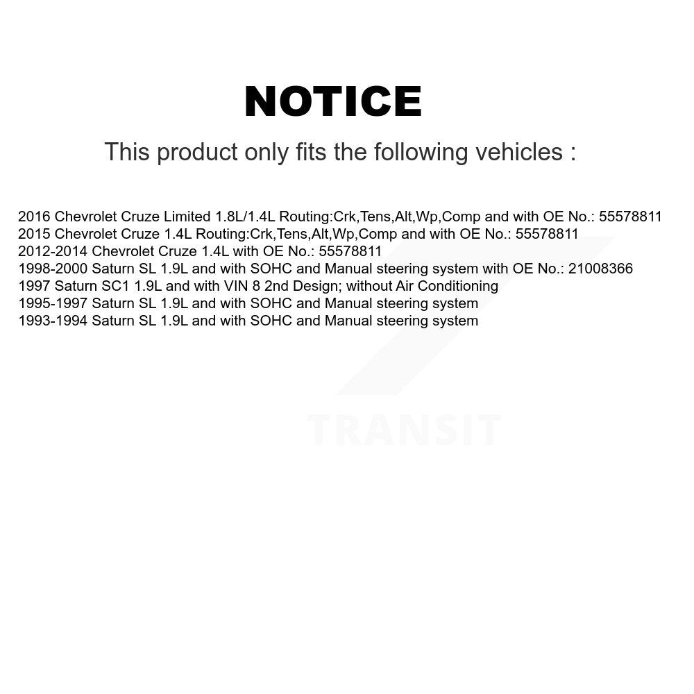 Accessory Drive Belt BAN-5PK1400 For Chevrolet Cruze Limited Saturn SL SC1