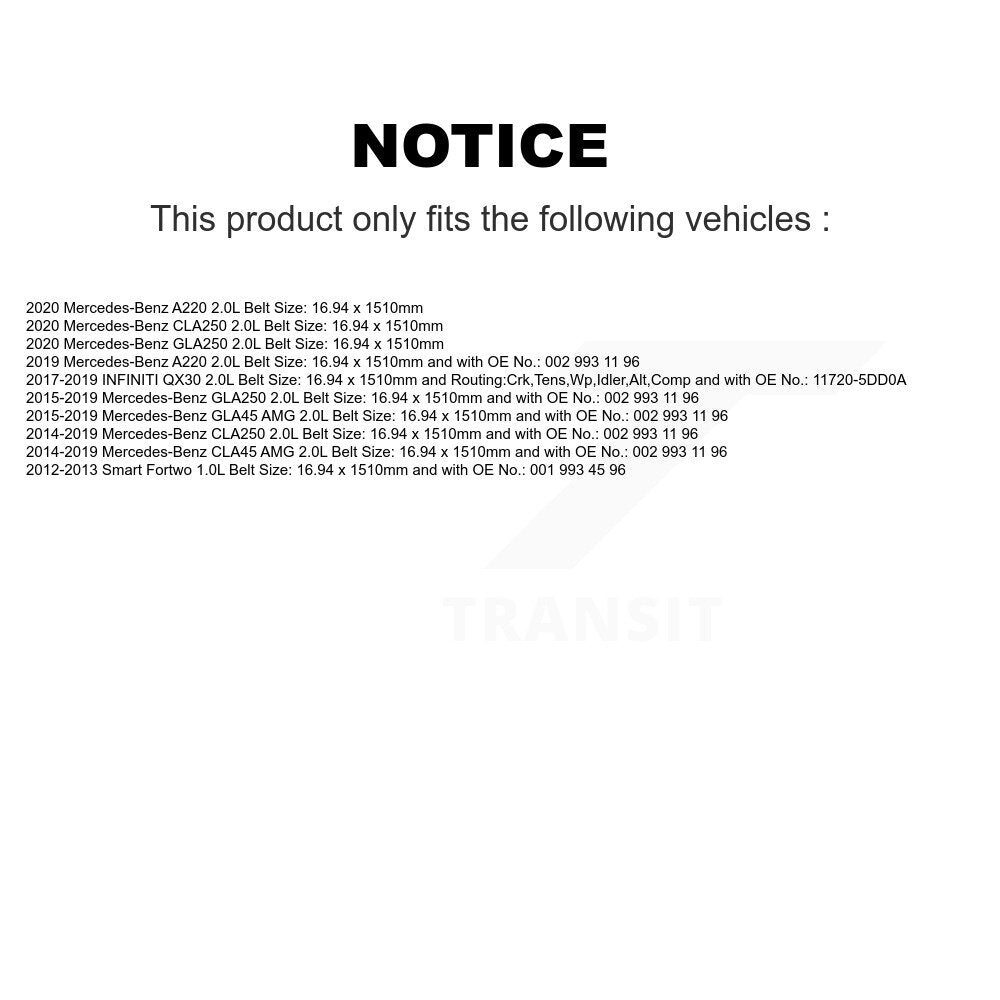 Accessory Drive Belt BAN-5PK1510 For Mercedes-Benz GLA250 CLA250 Smart Fortwo