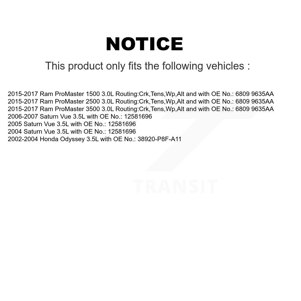 Accessory Drive Belt BAN-6PK1165 For Honda Odyssey Ram Saturn Vue ProMaster 2500