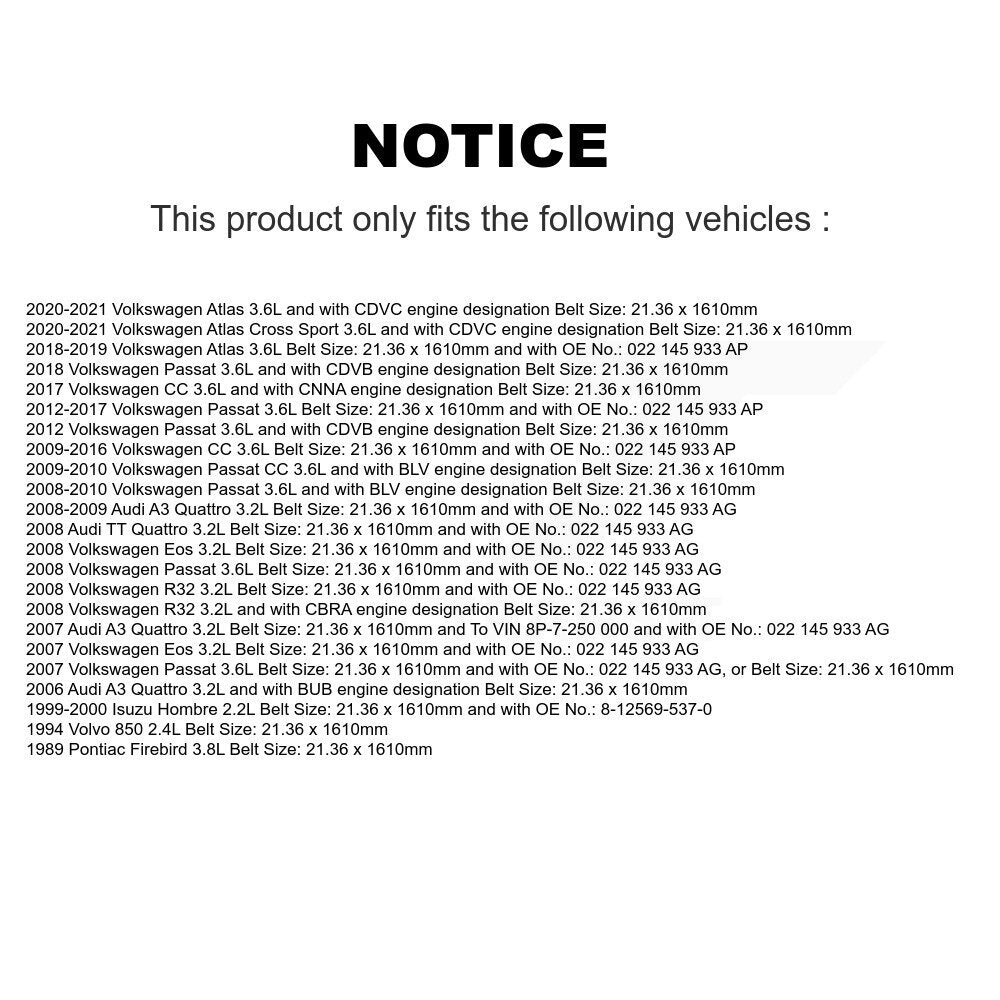 Accessory Drive Belt BAN-6PK1615 For Volkswagen Passat Atlas Cross Sport CC Eos