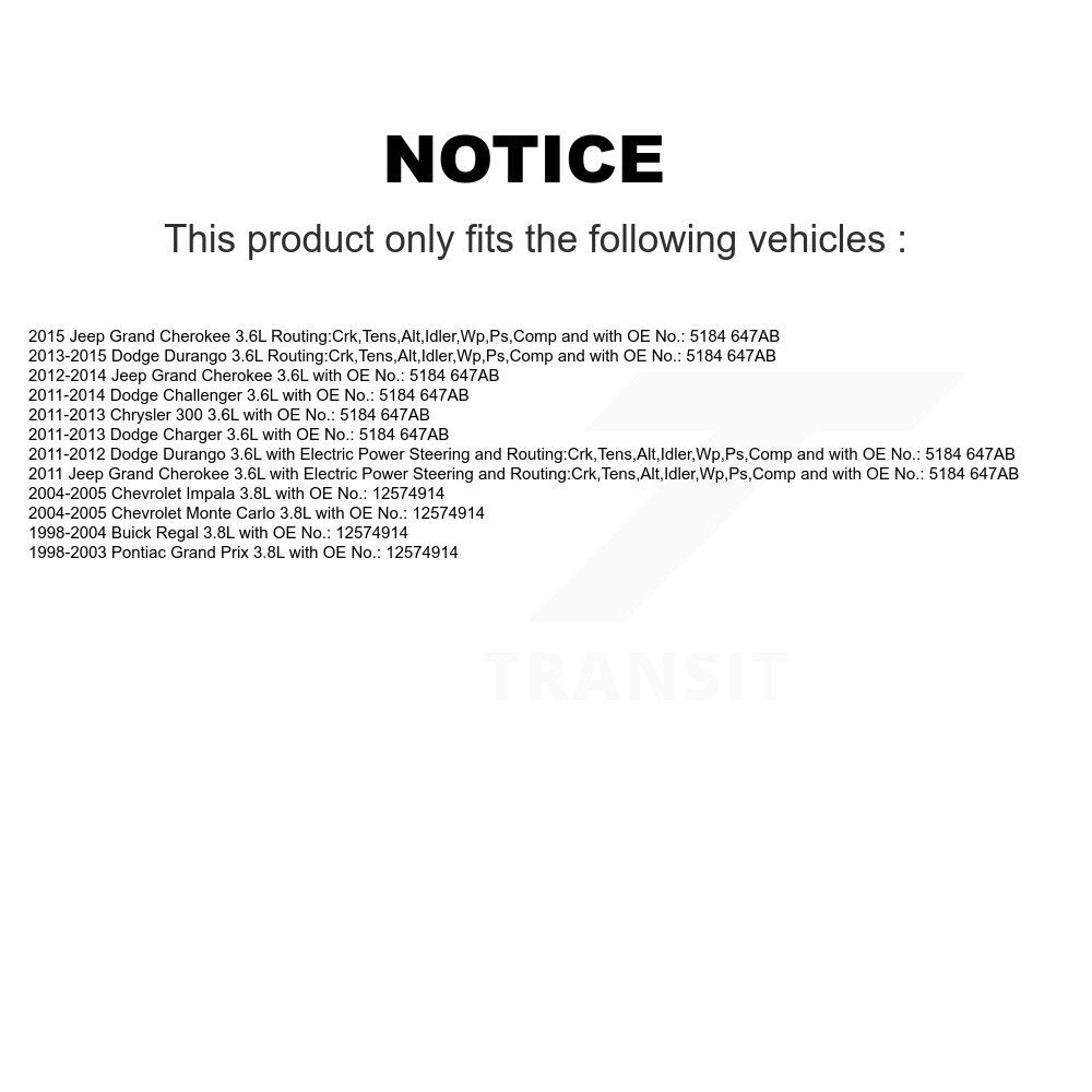 Accessory Drive Belt BAN-6PK1685 For Jeep Grand Cherokee Dodge Durango Chrysler