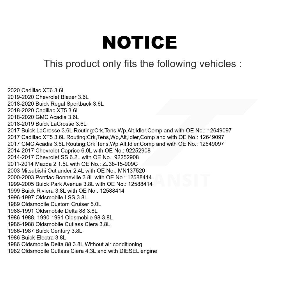 Accessory Drive Belt BAN-6PK1840 For Cadillac Mazda 2 XT5 GMC Acadia Chevrolet