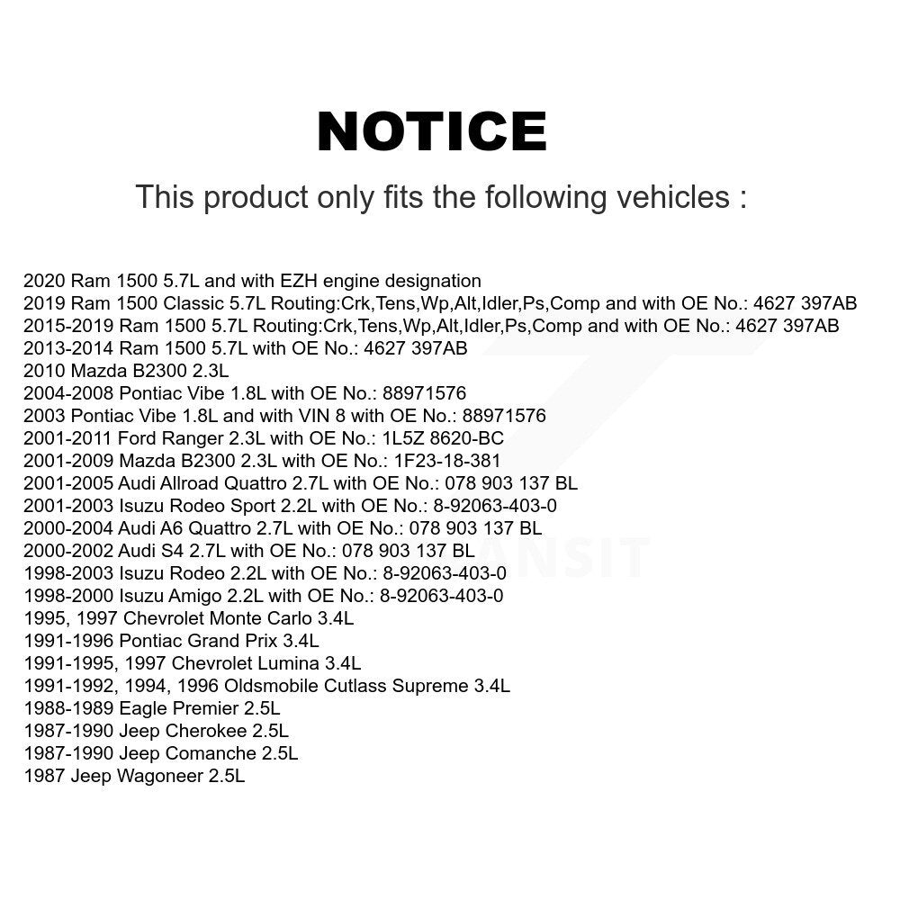 Accessory Drive Belt BAN-6PK1855 For Ram 1500 Ford Ranger Classic Pontiac Vibe