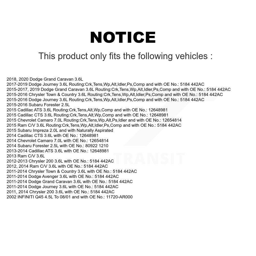 Accessory Drive Belt BAN-6PK1960 For Dodge Grand Caravan Journey Chrysler Subaru