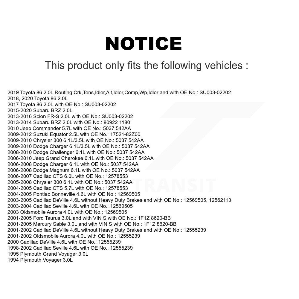 Accessory Drive Belt BAN-6PK2070 For Dodge Chrysler 300 Jeep Grand Cherokee Ford