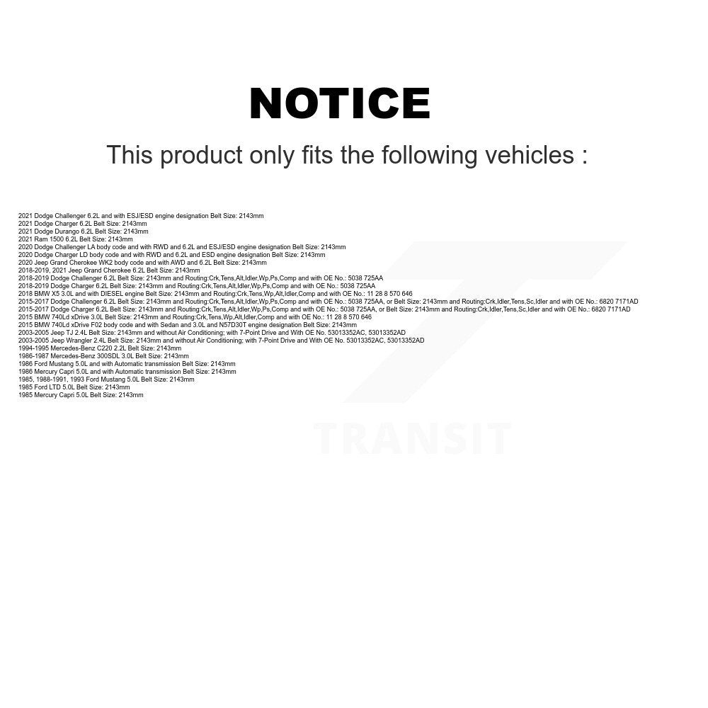 Accessory Drive Belt BAN-6PK2145 For Jeep Grand Cherokee Dodge Ram 1500 Charger