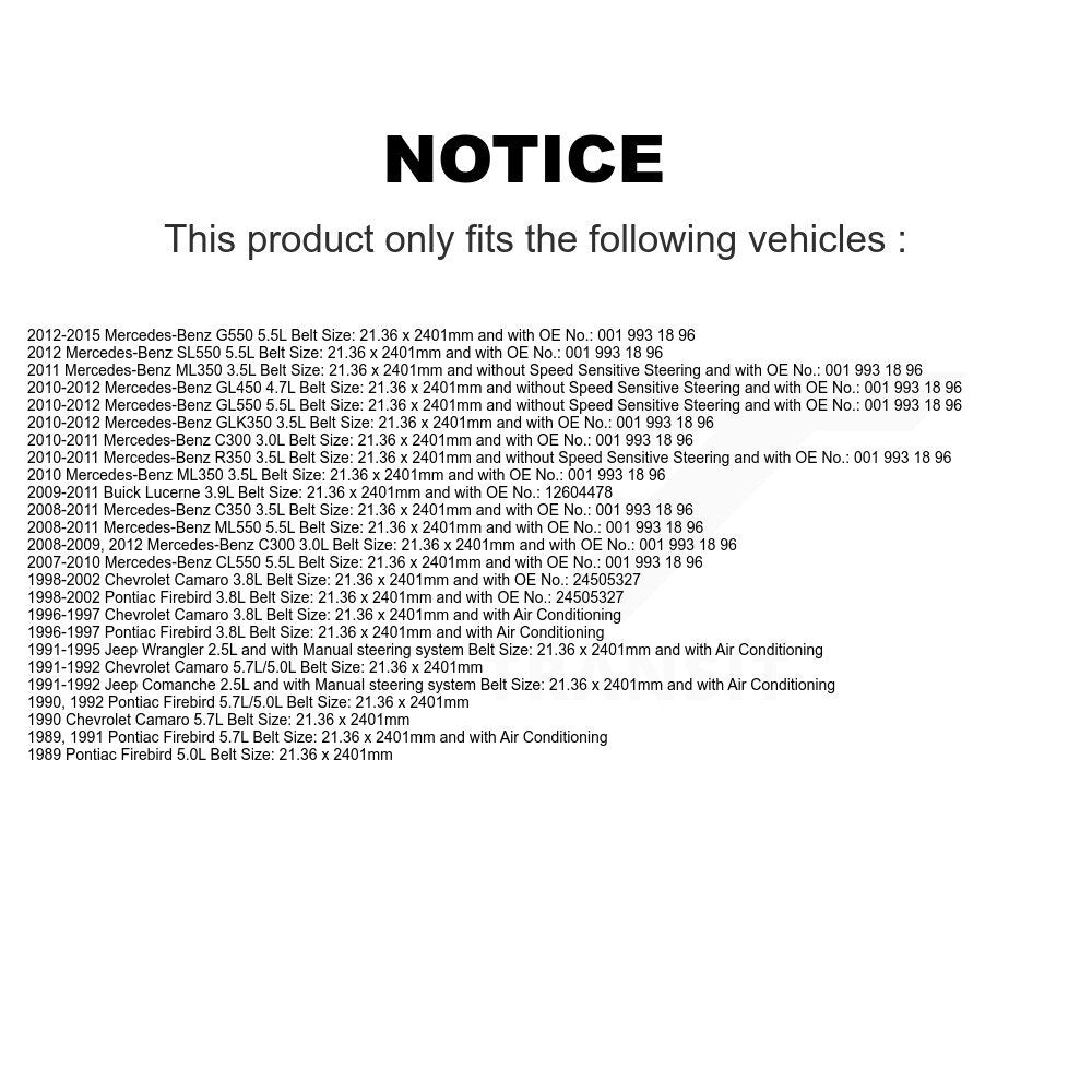Accessory Drive Belt BAN-6PK2400 For Mercedes-Benz GLK350 C300 Buick Lucerne
