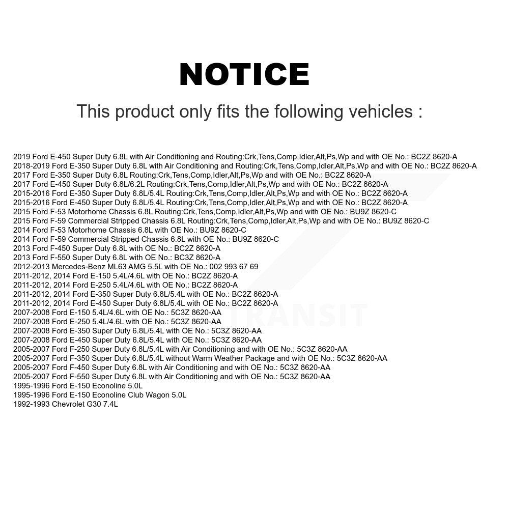 Accessory Drive Belt BAN-6PK2530 For Ford F-350 Super Duty E-350 E-250 F-250 G30