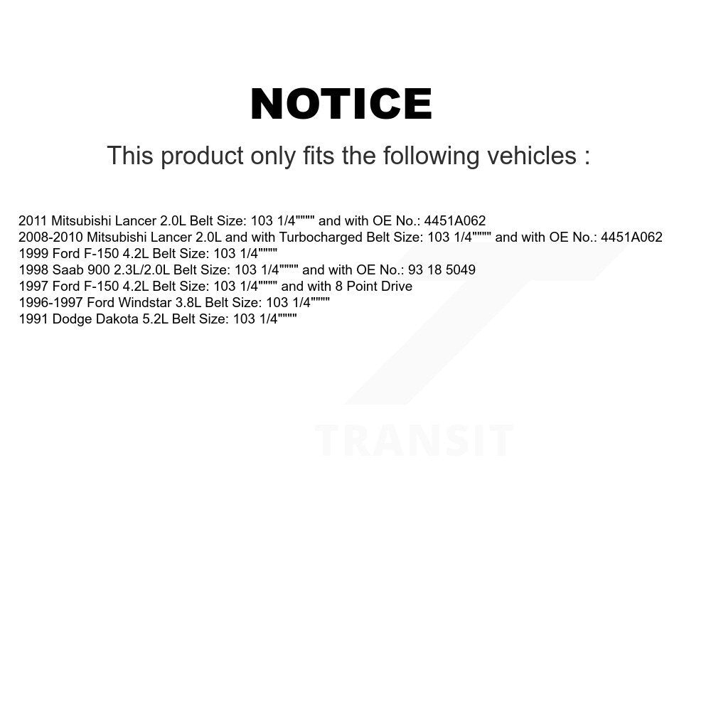 Accessory Drive Belt BAN-6PK2620 For Mitsubishi Lancer Ford F-150 Dodge Dakota