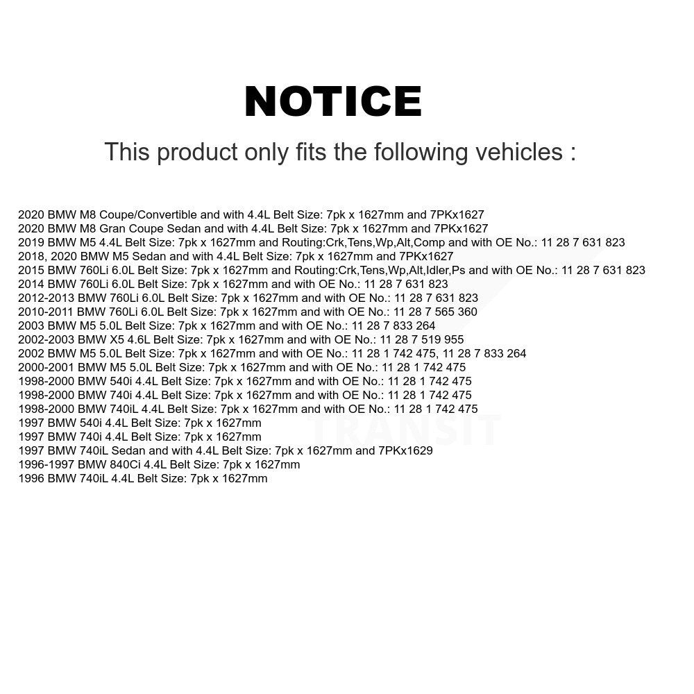 Accessory Drive Belt BAN-7PK1625 For BMW X5 M5 540i 740iL M8 740i Gran Coupe