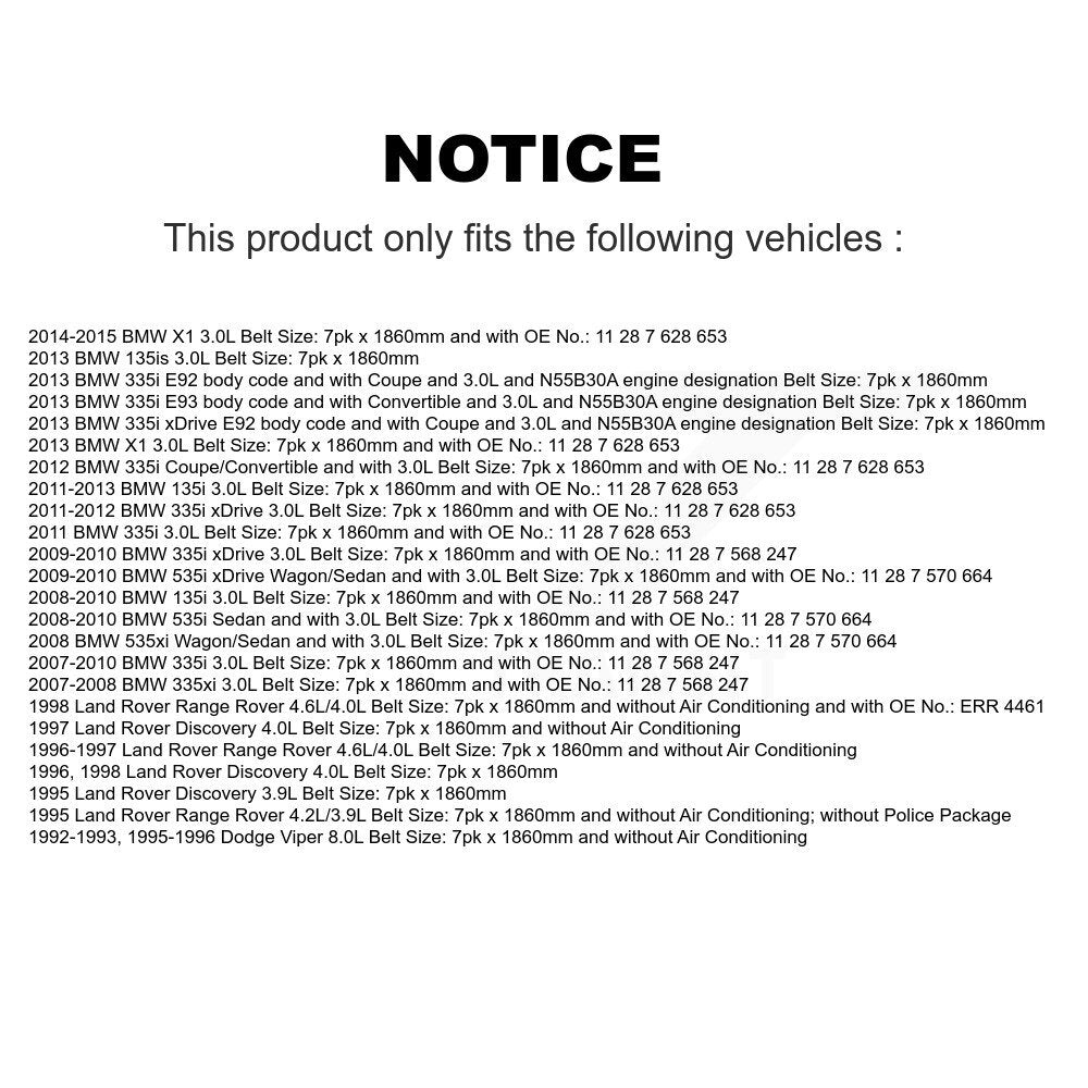Accessory Drive Belt BAN-7PK1865 For BMW X1 335i xDrive 135i 335xi 535i 535xi