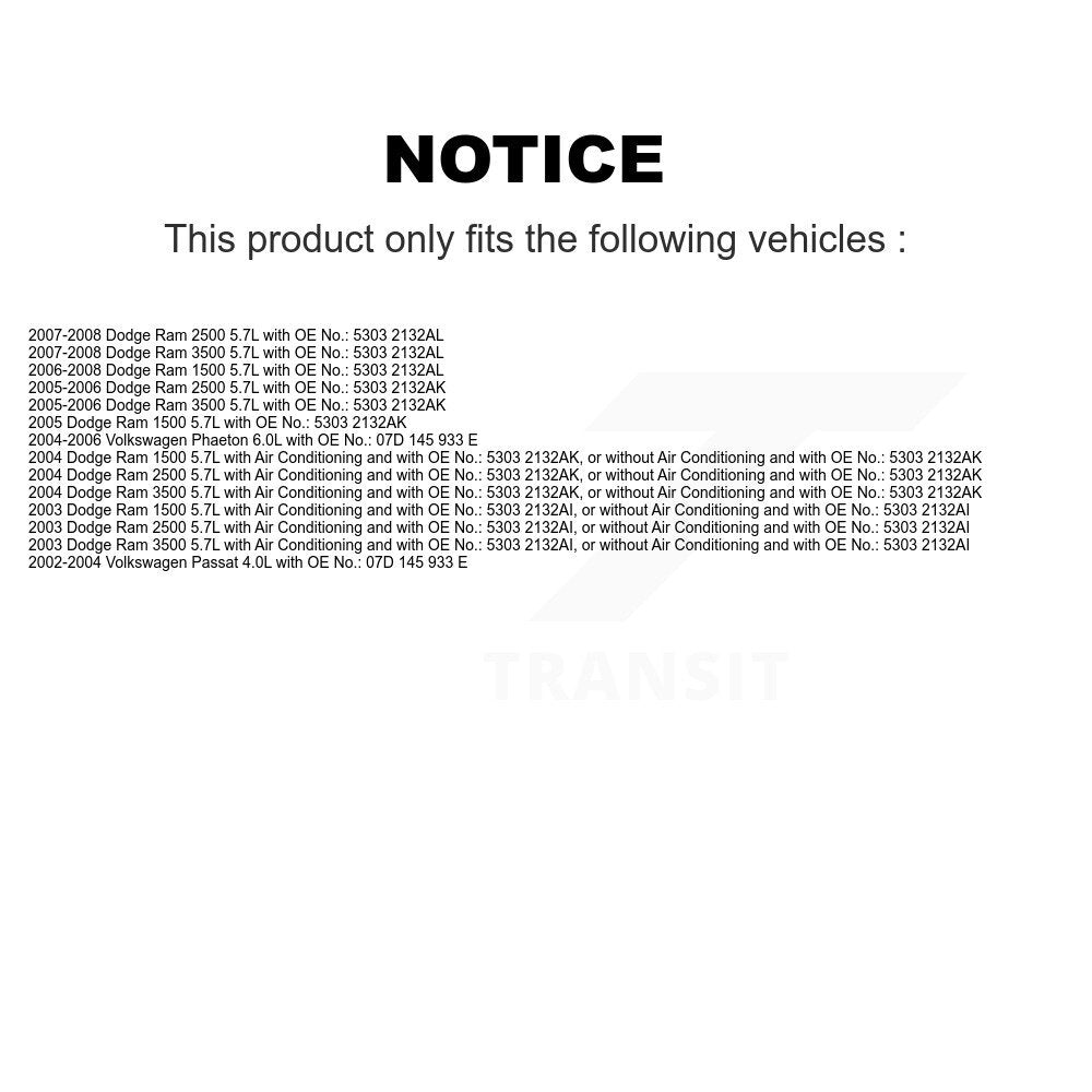 Accessory Drive Belt BAN-7PK2570 For Dodge Ram 1500 3500 2500 Volkswagen Passat