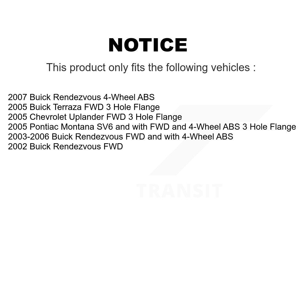 Wheel Bearing & Hub Assembly Front Rear Kit For Buick Rendezvous Pontiac Montana