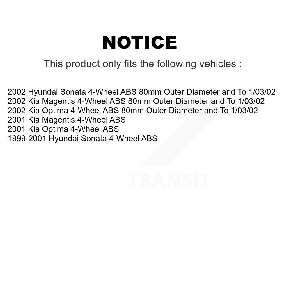 Wheel Bearing Hub Assembly Front Rear Kit For Hyundai Sonata Kia Optima Magentis