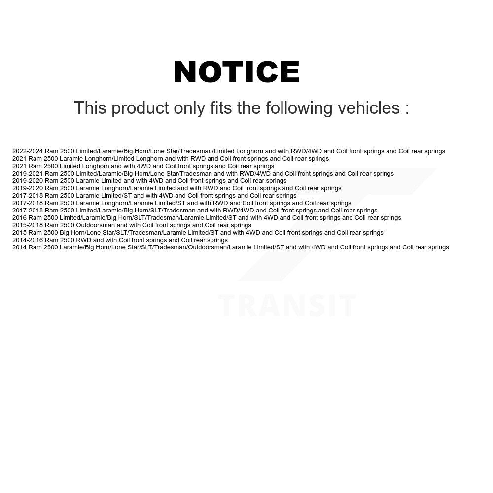 Suspension Shock Absorbers Front Rear Kit For Ram 2500