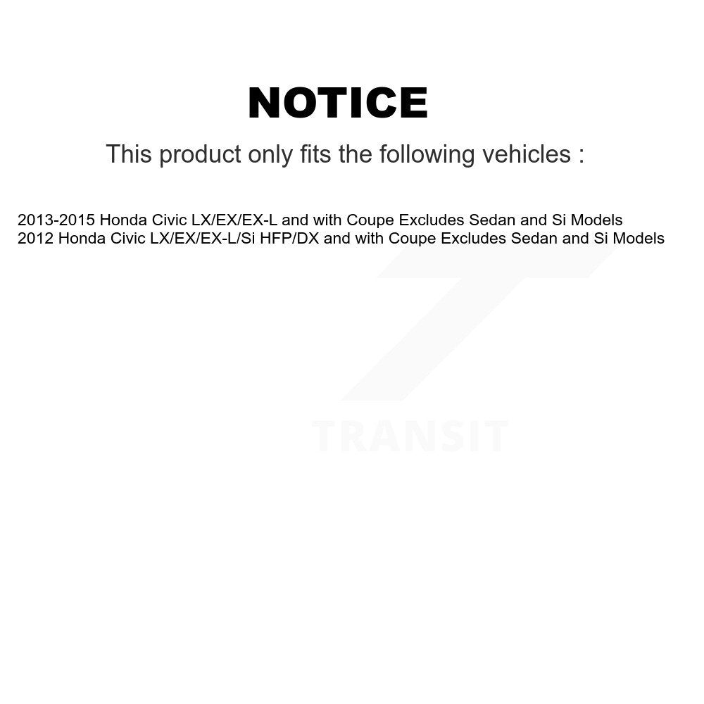 Complete Strut & Coil Spring Front Kit For Honda Civic Excludes Sedan Si Models