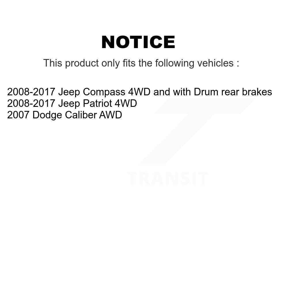 Coated Brake Drum Shoe Hardware & Hub Bearing Rear Kit For Jeep Patriot Compass