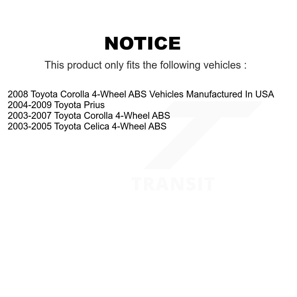 Wheel Cylinders And Hub Bearing Rear Kit For Toyota Corolla Prius Celica