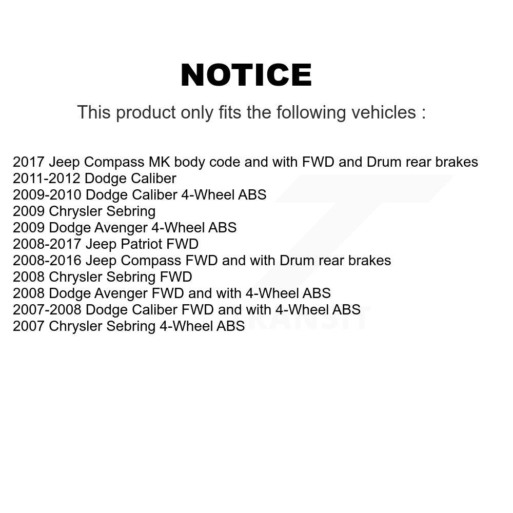 Wheel Cylinders And Hardware Hub Bearing Rear Kit For Jeep Patriot Compass Dodge